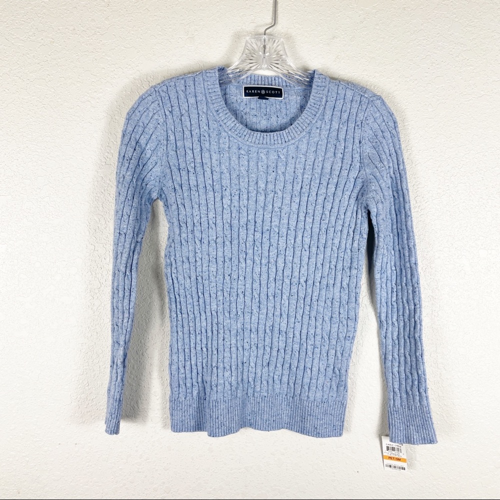 Karen Scott Light Blue Cable-Knit Crewneck Sweater
